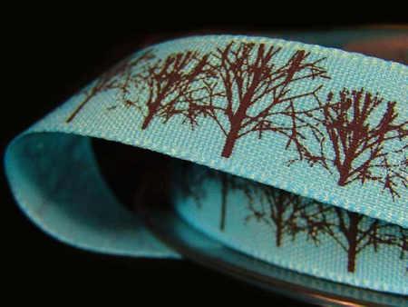 Wstążka 15mm tafta TREES turkus