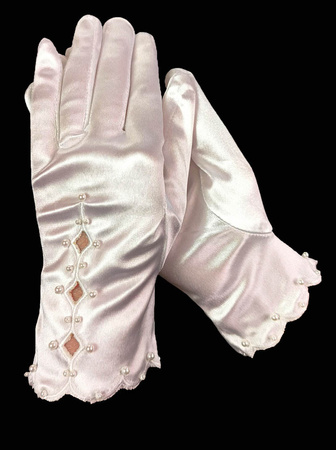 Rękawiczka satyna koralik biała