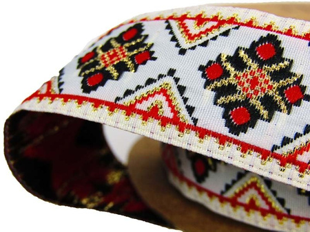 Taśma 25mm żakard AZTEC czerwono-złota