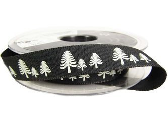 Wstążka 15mm tafta FESTIVE FOREST czarna