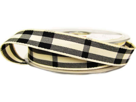 Wstążka 15mm kratka RUSTIC TARTAN czarna