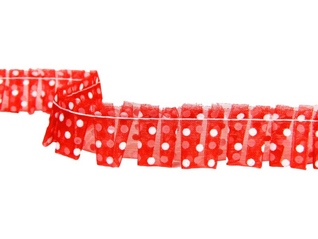 Taśma 2cm falbanka organtyna kropka czerwona