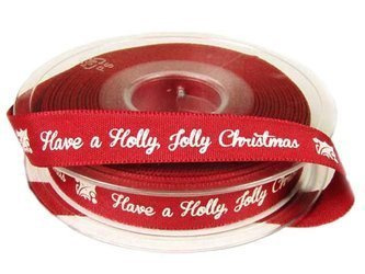 Wstążka 15mm tafta HOLLY JOLLY CHRISTMAS bordo