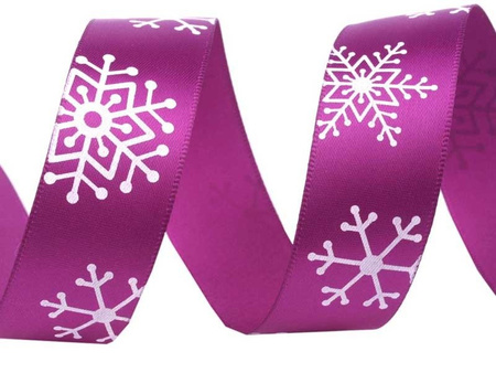 Wstążka 20mm atłas PŁATKI ŚNIEGU fiolet