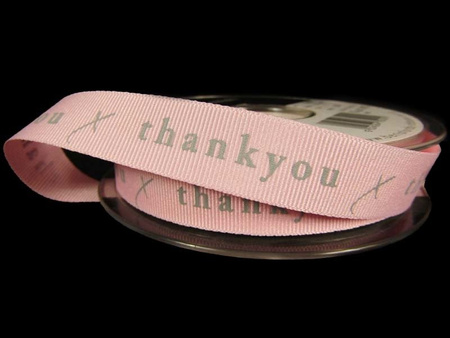 Wstążka 15mm ryps THANK YOU róż