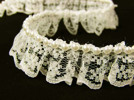 Taśma 2cm falbanka koronka & perła ecru