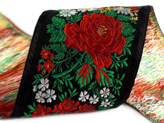 Taśma 100mm żakard RÓŻA czarna