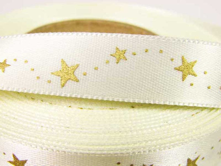 Wstążka 15mm atłas GWIAZDKA ecru