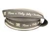 Wstążka 15mm tafta HOLLY JOLLY CHRISTMAS popiel