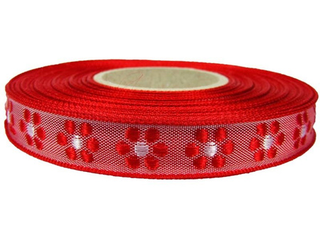 Taśma 15mm żakard KWIAT czerwona