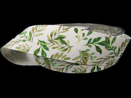 Wstążka 25mm tafta LEAVES biała