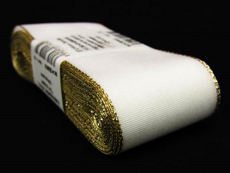 Wstążka 40mm tafta biało-złota