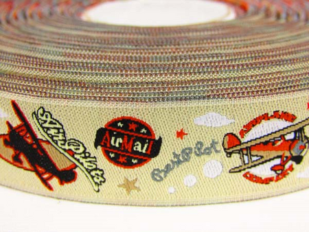 Taśma 20mm żakard SAMOLOT beż