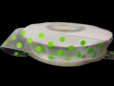Wstążka 15mm organtyna KROPKA zielona