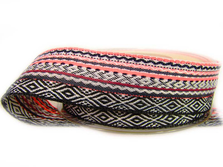 Taśma 30mm żakard AZTEC czarno-pomarańczowa