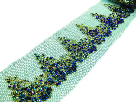 Taśma 6,5cm tiulowa BROKAT zielona