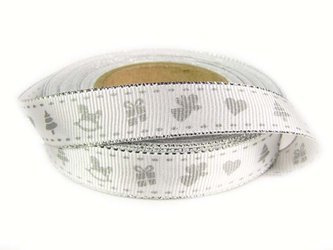 Wstążka 15mm ryps ŚWIĘTA biało-srebrna