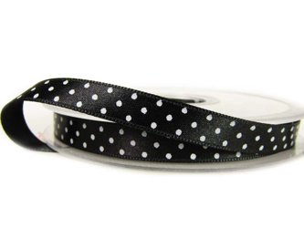Wstążka 10mm atłas DOTS czarna