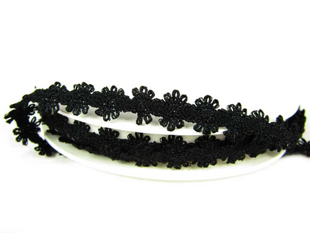 Taśma 12mm elastyczna FLOWER czarna