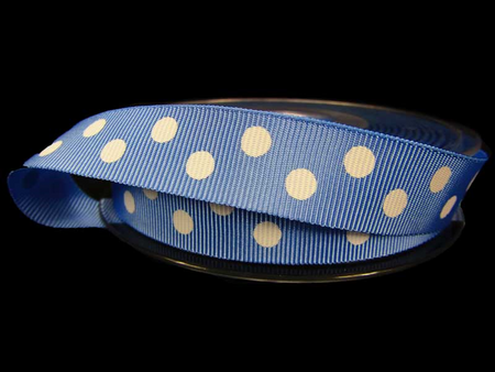 Wstążka 16mm ryps BIG DOTS błękitna