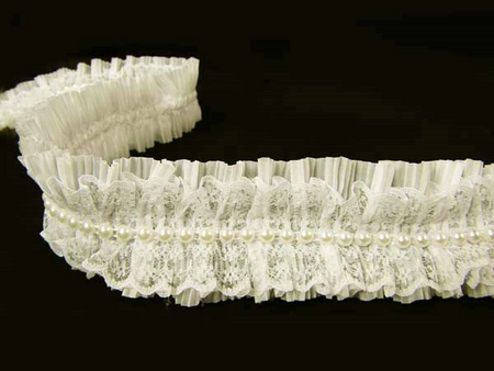 Taśma 5cm PLISA tafta, koronka & perła ecru