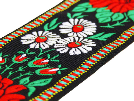 Taśma 45mm żakard RÓŻA czarna