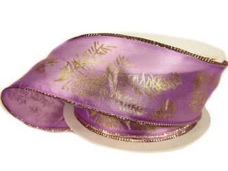 Wstążka 40mm organtyna LIŚĆ fiolet