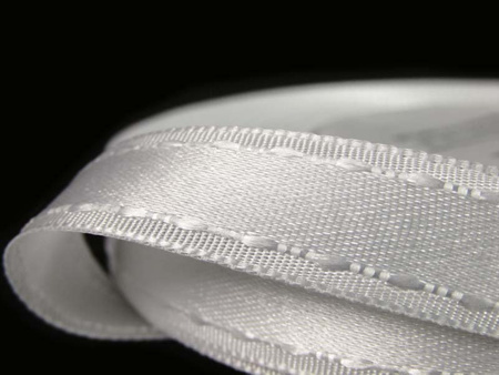 Wstążka 13mm atłas stebnowany biała