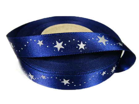 Wstążka 15mm atłas GWIAZDKA granat