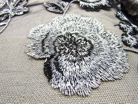 Koronka 140cm tiulowa haft czarno-popielata