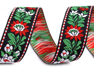 Taśma 23mm żakard KWIAT czarna