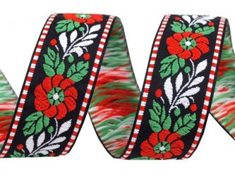 Taśma 23mm żakard KWIAT czerwony czarna