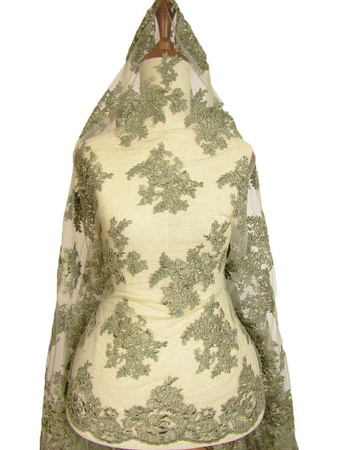 Koronka 140cm tiulowa haft z koderem khaki