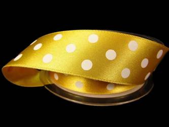 Wstążka 25mm atłas POLKA DOT słonecznożółta
