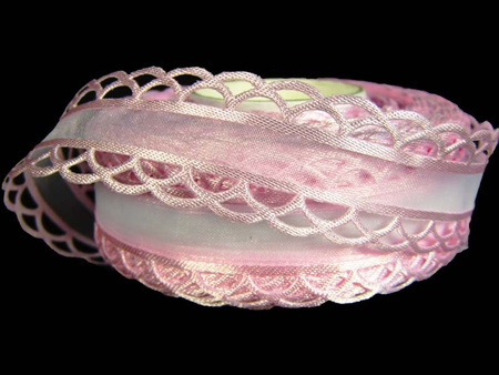 Wstążka 25mm organtyna KORONKA róż