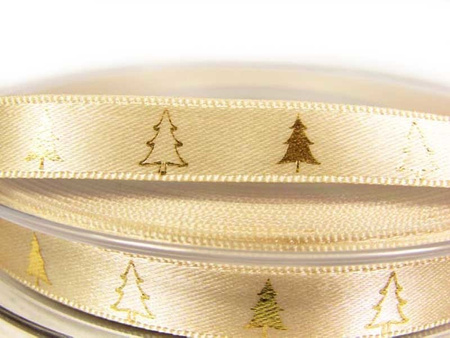 Wstążka 10mm atłas LITTLE FIR TREE ecru