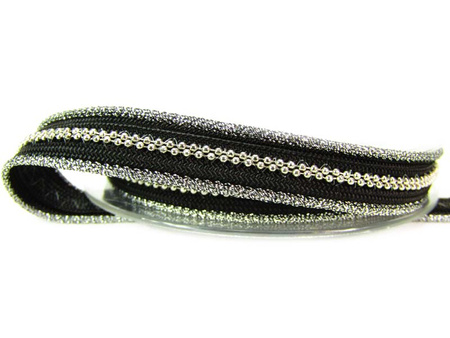 Taśma 1,3cm ozdobna czarno-srebrna