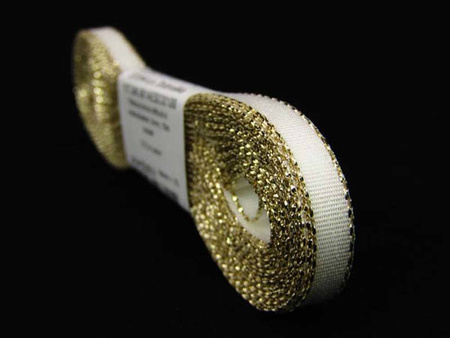 Wstążka 6mm tafta biało-złota