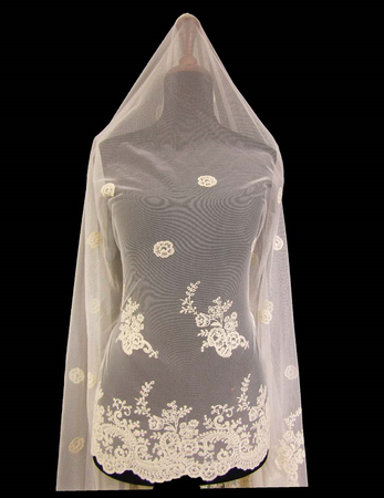 Koronka tiulowa haft bawełna natural