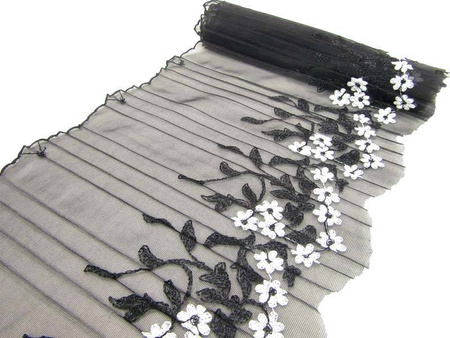 Koronka 20cm organtyna plisowana czarna