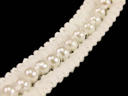 Taśma 15mm ozdobna z perłą ivory