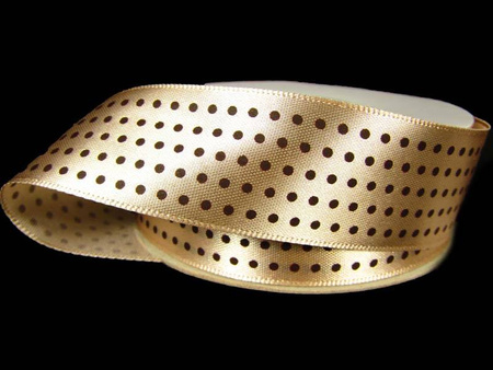 Wstążka 25mm atłas KROPECZKI beż