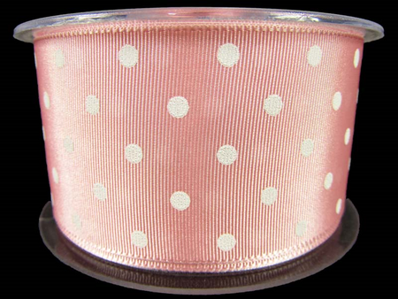 Wstążka 48mm ryps dwustronna KROPECZKA róż