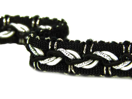 Taśma 1cm ozdobna pleciona czarno-srebrna