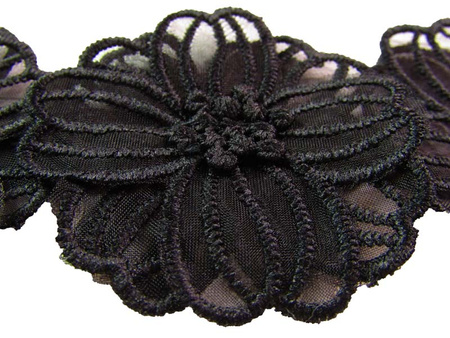 Taśma 6cm ozdobna KWIAT czarna