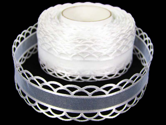 Wstążka 25mm organtyna KORONKA biała