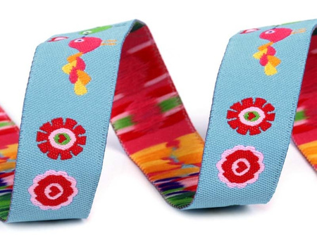 Taśma 16mm żakard PTASZEK turkus