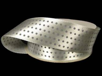 Wstążka 25mm atłas KROPECZKI popiel