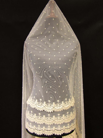 Koronka tiulowa haft bawełna natural