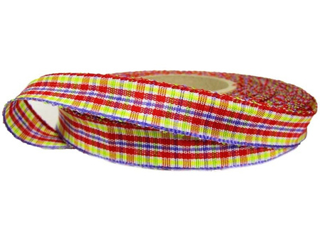 Wstążka 15mm kratka czerwono-fioletowa